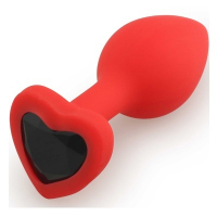 Play Secrets Silicone Butt Plug Heart Shape Small, красный/черный. Малая анальная пробка с кристалло