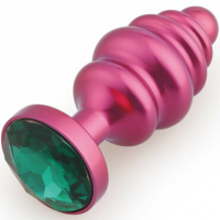 Play Secrets Thread Butt Plug Small, красный/темно-зеленый, с ребристым рельефом и кристаллом