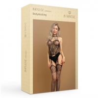 Боди-комбинезон черный с кружевом и имитацией чулок (IMPULSE) (S/XXL)