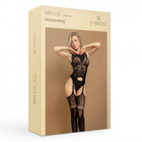 Черный боди-комбинезон с имитацией чулок и вырезами (IMPULSE) (S/XXL)