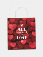 Пакет подарочный крафт All you need is love, 22 × 25 × 12 см